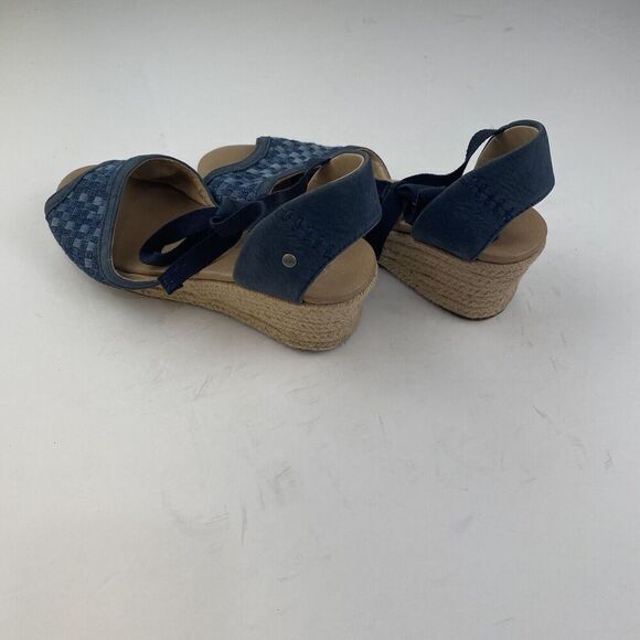 UGG Blue Delmar Woven Wedge Ankle Tie Espadrilles Sandals‎ Womens Size 7.5 Used - Picture 6 of 16